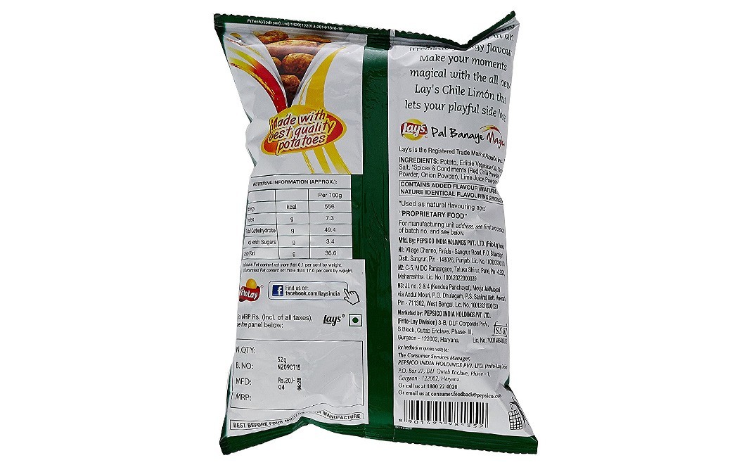 Lay's Chile Limon Chips    Pack  52 grams